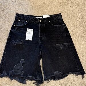 Zara Black Jean Shorts with Distressing